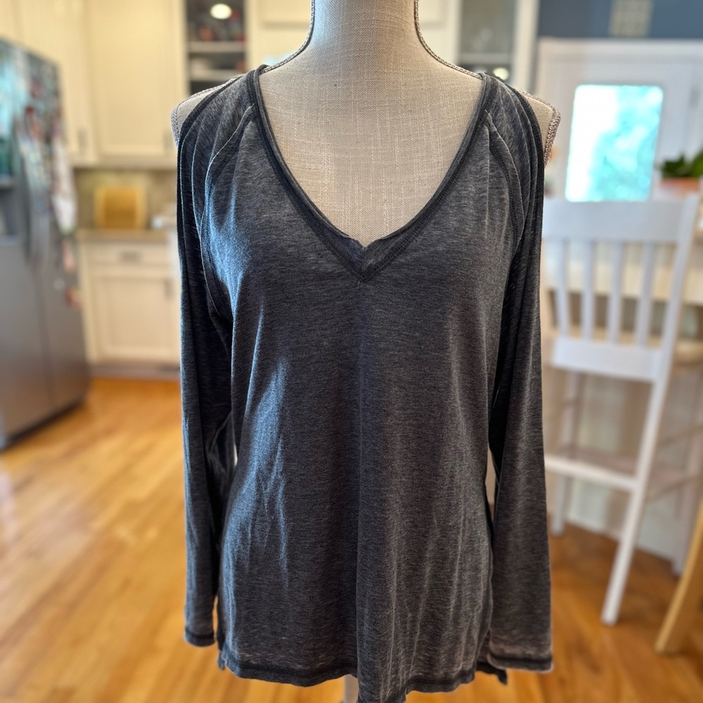 House of Mental blue mineral wash cold shoulder shirt